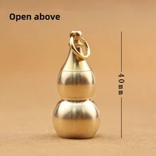 1入組男士鑰匙扣携帶式藥盒，防水藥丸盒鑰匙扣掛件。黃銅空心葫蘆吊墜男士鑰匙扣 - 金色 - 查看 5