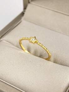 Stylever 1入組小星星方晶鋯石戒指女士們首飾類適合女士S925純銀迷人戒指精細首飾類禮品適合女孩 - 金色 - 查看 7