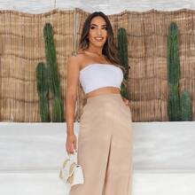 Top Feminino Faixa Tomara Que Caia Cropped Com Bojo Fashion Cropped Tomara Que Caia Top Faixa Suplex Forro Duplo Moda Gringa Blogueira com bojo