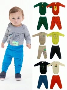 Kit 10 Pieces Of Clothes For Baby Boy 5 Bodysuit+ 5 Pants/Panties - Nhiều màu - Xem 9
