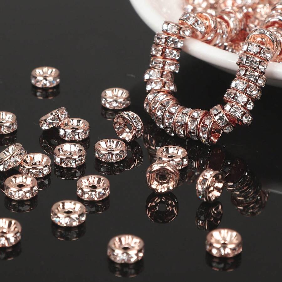 50入組銅製鑲嵌鑽石珠,diy手工珠寶必備,4-10mm - 金黃色 - 查看 1