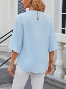 Women's Casual Loose Top 3/4 Ruffled Sleeve Scoop Neck Chiffon Blouse Summer Dressy Shirt Basic Tunic Tops Petal Flowy T-Shirts For Leggings