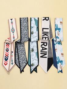 5 件装女士多用途格子、豹纹、花朵、花卉图案围巾，包包装饰带礼盒 - 时尚小丝巾优雅头巾、发带、头带非常适合装扮您的情人节 - 彩色 - 查看 19