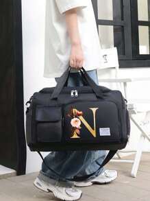 Borsa da viaggio multifunzionale in stile alla moda, in tessuto Oxford, di grande capacità, colore nero, adatta per vacanze, viaggi, fitness, palestra, università, con scomparti separati per riporre le scarpe, con tasche casuali, accessori e materiale scolastico