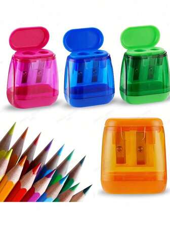 4PCS Manual Pencil Sharpeners - Double Hole Compact Handheld Design For Kids, Students, Classrooms & Home Offices(Random Color) Back To School