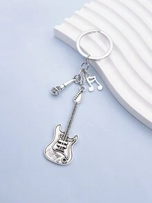 Thời trang DIY Phụ kiện Guitar Microphone Tai nghe Nốt nhạc Sáng tạo Người yêu âm nhạc Móc khóa - Màu Bạc Cổ - Xem 2