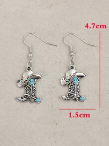 1pair Western Style Women's Cowboy Hat & Boots Retro Fashion Earrings - Antique Silver - View 5