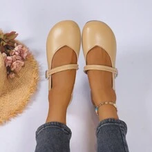 Chaussures babies souple rétro français avec jupe pour femmes; chaussures plates peu profondes pour les quatre saisons, avec bout carré et semelle souple; nouveauté de 2024, idéale pour les étudiantes - Kaki - Voir 3