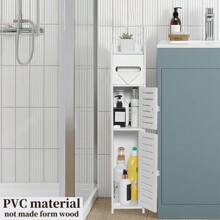 1个小型塑料卫生纸架，高而窄的浴室收纳柜，适合小空间，独立式窄角柜带门，浴室置物架，浴室收纳架，节日礼物，圣诞礼物，浴室装饰，秋季装饰 - 白色 - 查看 5