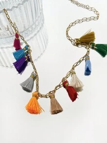 Monlansher 1條女士不鏽鋼鏈項鍊，波西米亞風格多彩流蘇，時尚簡約多用途，適用於女性獨特時尚風格的日常佩戴鏈 - 流蘇上項鍊 - 查看 4