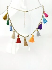 Monlansher 1條女士不鏽鋼鏈項鍊，波西米亞風格多彩流蘇，時尚簡約多用途，適用於女性獨特時尚風格的日常佩戴鏈 - 流蘇上項鍊 - 查看 2