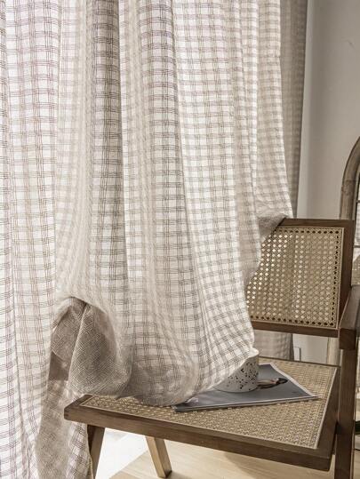 1pc Plaid Pattern Window Screen, Japanese Style, Versatile, UV Resistant, Perforated Hanging