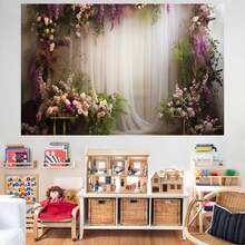 1 pieza Decoración de fondo romántico blanco traslúcido con flores rosas y moradas para bodas, tamaño de 210*150/150*100/100*75CM. Fondo temático para bodas para la ceremonia de recepción de la novia y propuestas de fiesta como regalo de decoración del lugar. - Multicolor - Ver 9