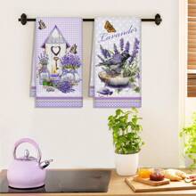 2pcs Lavender Kitchen Towels, 45x70 Cm, With Water Absorbent And Dishwashing Functions, Purple Kitchen Hand Towels For Kitchen Decor Or Bath Decor Of Farmhouse, Great Gifts For Lavender Lovers
