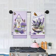 2pcs Lavender Kitchen Towels, 45x70 Cm, With Water Absorbent And Dishwashing Functions, Purple Kitchen Hand Towels For Kitchen Decor Or Bath Decor Of Farmhouse, Great Gifts For Lavender Lovers