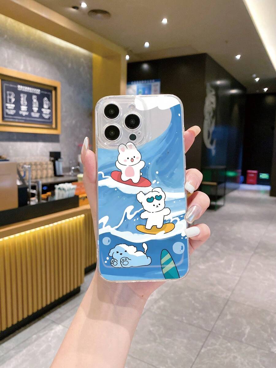 Étui pour téléphone antichute résistant aux empreintes digitales Surfing Lapin Space coque avec découpe précise, compatible avec iPhone/Samsung/Redmi/OPPO/Realme/Infinix - Transparent - Voir 1
