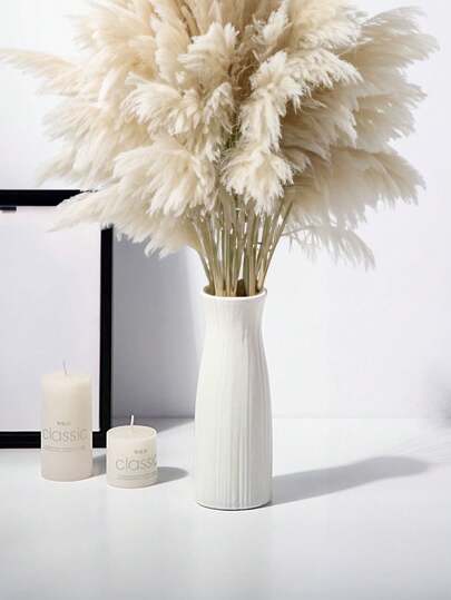 1pc Moderne Minimalist Wit Imitation Ceramic Plastic Vase Smooth Surface Cylindrical Home Vessel Anti Slip Base, Lightweight Durable Wedding Centerpiece, Office Desk, Kitchen, Bathroom, Bedroom, Easter Holiday ations Room Flower Glass