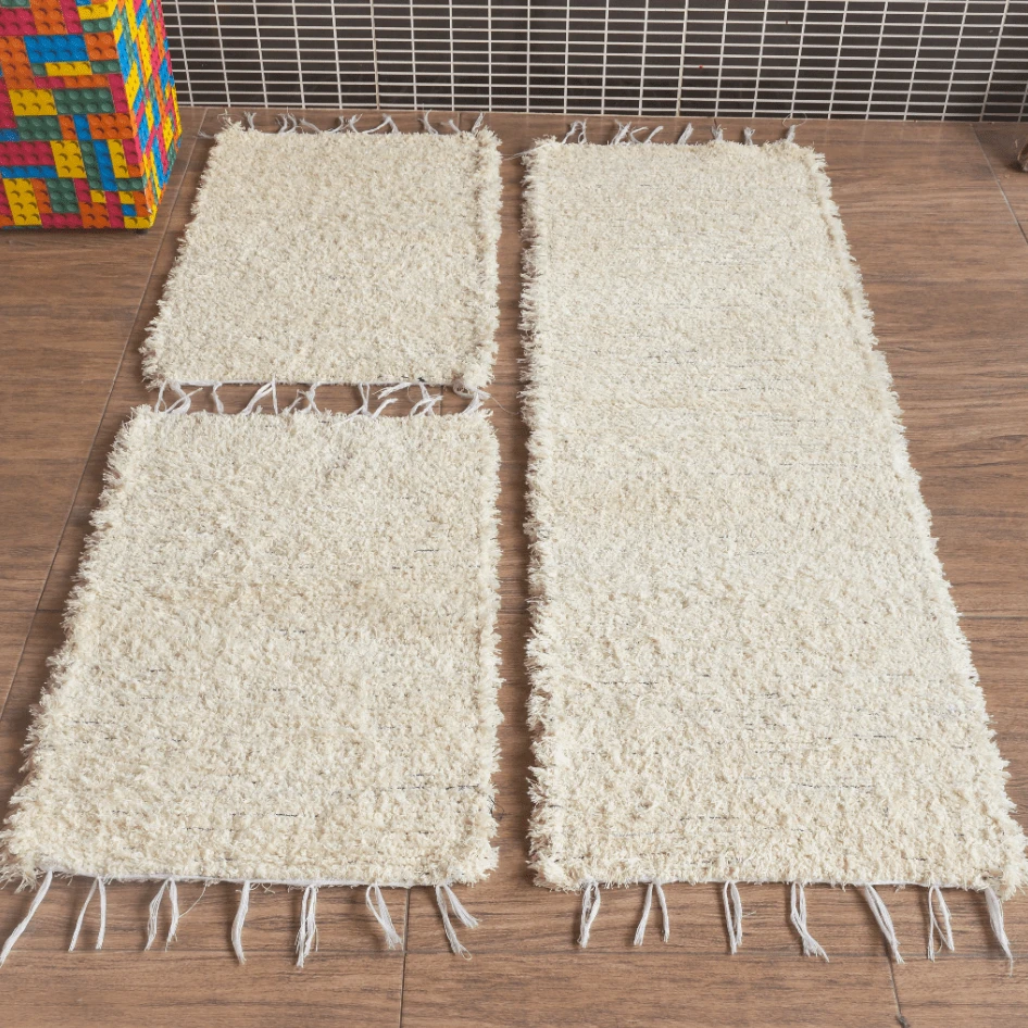 Show Towel Jogo de Tapete 3 Peças Passadeira Artesanal Grosso Felpudo Grande Cozinha e Quarto - Cru - Visão 1