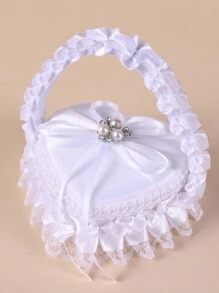 1 件结婚戒指枕头、迷你花童手持心形戒指枕头、珍珠蕾丝蝴蝶结戒指盒首饰盒、订婚戒指架、求婚戒指展示架（不含戒指） - 白色 - 查看 18