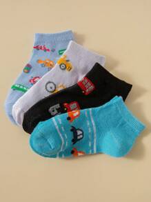 12對隨機圖案男童襪子，以卡通恐龍，汽車，帆船，鯊魚為特色；適合作為禮物贈送和日常穿著 - 彩色 - 查看 5