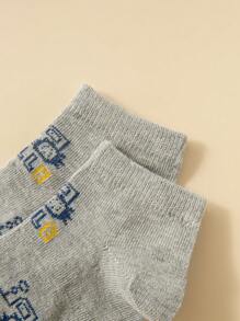 12對隨機圖案男童襪子，以卡通恐龍，汽車，帆船，鯊魚為特色；適合作為禮物贈送和日常穿著 - 彩色 - 查看 8