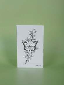 Butterfly Flower Temporary  Tattoo Sexy Waterproof Sweatproof Last For 1-2 Weeks Realistic Herbal Juice Non-Reflective Geometric Faux Black Fake Tattoos For Woman Tattoo Stickers For Chest,Belly,Leg,Back,Waist,Arm Modernist Body Art - Black - View 7