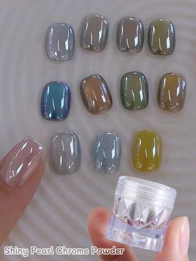 FULL BEAUTY 1盒升級版閃亮指甲銀粉，月光鏡面高光效果，金屬光澤珍珠鉻塵，水晶白色閃粉指甲藝術裝飾用粉 - 精細全像彩虹指甲藝術顏料