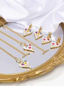 Women Heart Shape Evil Eye Chain Gold Necklace Valentines Earring Valentine Mother Day Jewelry Set