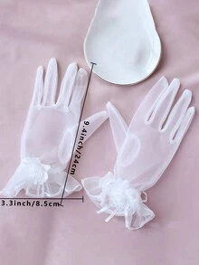 1 đôi găng tay phù dâu ren, găng tay lưới vải tuyn nhún bèo cho nữ, găng tay dự tiệc cưới, găng tay dạ hội ngắn, găng tay lưới ren ngắn viền vải tuyn có găng tay tiệc trà opera đám cưới dành cho nữ, trang phục mùa thu dành cho nữ - Nhiều màu - Xem 11