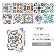 摩洛哥自粘式瓷砖贴花，10 件套花卉印花墙贴，厨房和浴室墙面装饰，防水防油耐高温防水墙纸，适用于客厅装饰、宿舍装饰、返校用品、万圣节装饰 - 彩色 - 查看 10