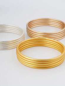 5pcs/Set Nickel-Free -Friendly Matte Gold, Matte Silver, And Imitation Gold Plated Bracelet, Classic Style For Women's Party, Wedding, Daily Wear, Gift Giving, Exported To The  Region - Ring Bracelet - View 2