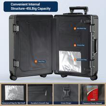 Airline Approved Carry On Luggage With Spinner Wheels, Aluminum Framed Carry On Suitcase With Front Open Laptop Compartment Pocket 22 Inch Large Checked-In Luggage - Black - View 2