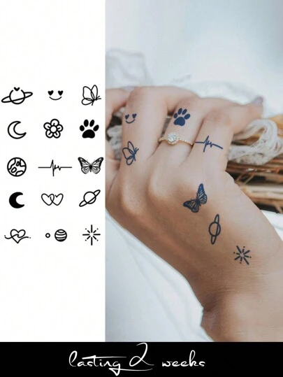 CAT QUEEN ART Tatuaje temporal con diseño pequeño estilo Y2K, pegatina de tatuaje semi-permanente de jugo herbal duradera durante 7-14 días sin decoloración ni brillo, adecuado para dedos, orejas, hombros, cuello, clavícula, Body, 1 pieza.,tatuajes maquina para tatuar tatuajes falsos