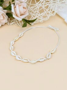 TopHanqi 1入組波西米亞度假風格白色貝殼受歡迎領鏈條編織女士項鍊 - 白色 - 查看 5