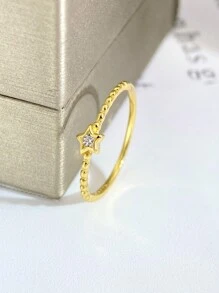 Stylever 1入組小星星方晶鋯石戒指女士們首飾類適合女士S925純銀迷人戒指精細首飾類禮品適合女孩 - 金色 - 查看 6