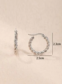 1pair Fashionable Round Twisted Stainless Steel Hoop Earrings, Suitable For Women's Daily Wear