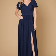 Short Sleeve Formal Mother Of The Bride Dress - Navy Blue - View 4