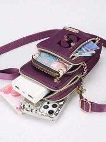 Poŝtelefona Poŝtelefona Sako Pojno-Sako Inicialoj A Ĝis Y-Letero-Ŝablono Virina Ŝultro-Sako Subĉiela Sporta Poŝtelefona Sako, Oportuna Por Porti Provizorajn Kosmetikaĵojn, Nilona SportLetter Design Mini Crossbody Bag With Mobile Phone Pocket And Wallet, Suitable For Daily Casual Use, Waterproof Crossbody Bag, Storage Bag For Mom, Side Bag, Square Bag, Essential For Vacation Travel, College, Student Summer Gift, Work, Business, Commuting , Office, Anniversary, Birthday Gifta Monujo Malgranda Kruca Sako Kun Truo Por Aŭdiloj. - Hot Pink - View 5