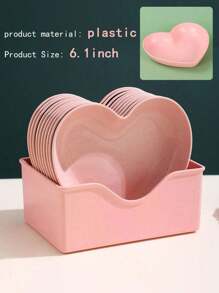 1/10 piezas Plato de plástico con forma de corazón, adecuado para contener dulces, frutas, uso en el hogar y fiestas - Rosa - Ver 4