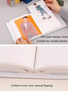 1pc 6-Inch 100Sheets Swing Deer Photo Album, Suitable For School, Office, Back-To-School Students, Males, Females, Colleagues, Couples, Festivals/Holidays - Valentine's Day Gift, Expandable Family Picture Album - Blue - View 3