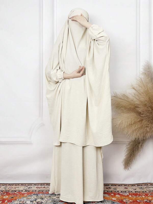 1 Set/2 Pcs Of Solid Color Breathable Fabric Ladies' Headscarf Women Hijab