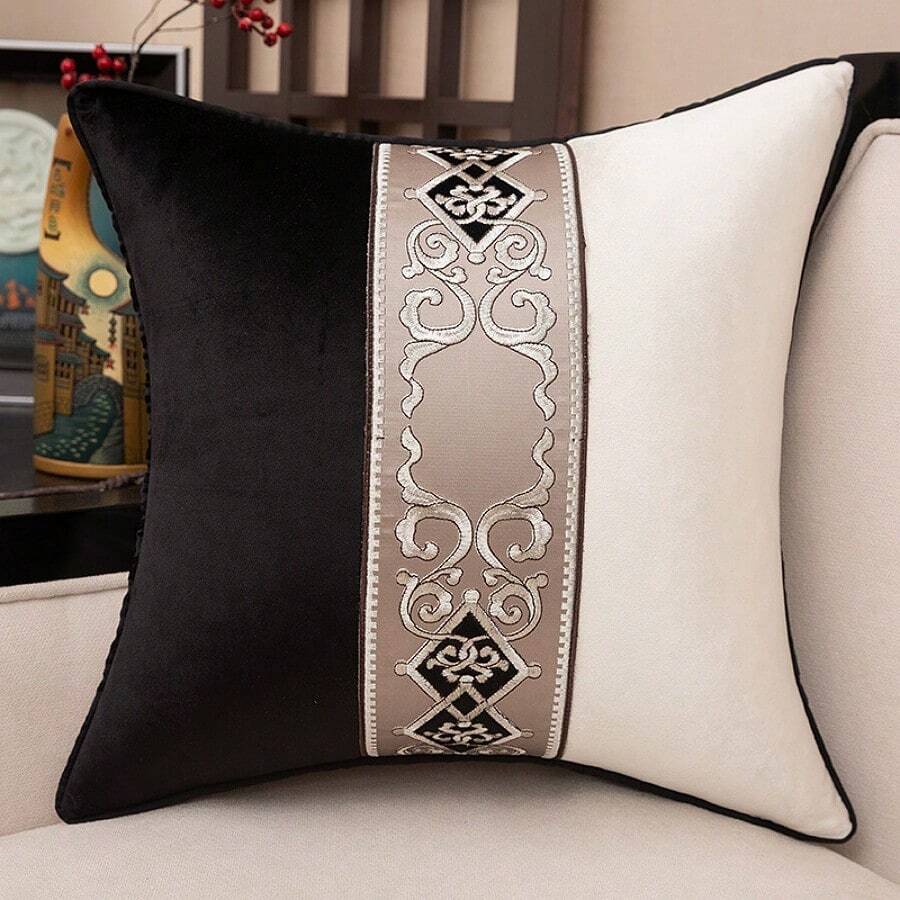 1 Stück Kissenbezug aus dicker Samtstoff mit Design Dekorative Patchwork Wurfkissenbezug in High-End Qualität für Sofa Wohnzimmer Schlafzimmer Dekoration - 1 Stück - Übersicht 1