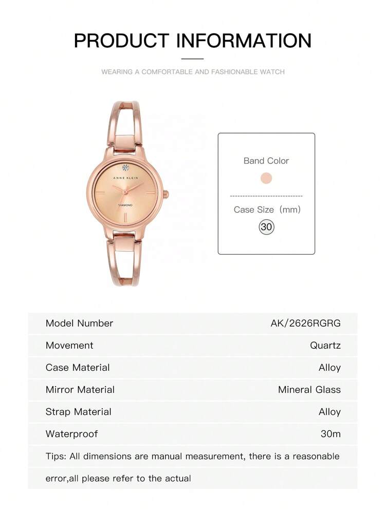 Anne Klein Gold-Tone Slim Bracelet Watch For Women Elegant Quartz Watch Ladies Watch Ultra Thin Alloy Strap Wrist Watch Gift For Her AK/2626RGRG - Gold - View 6