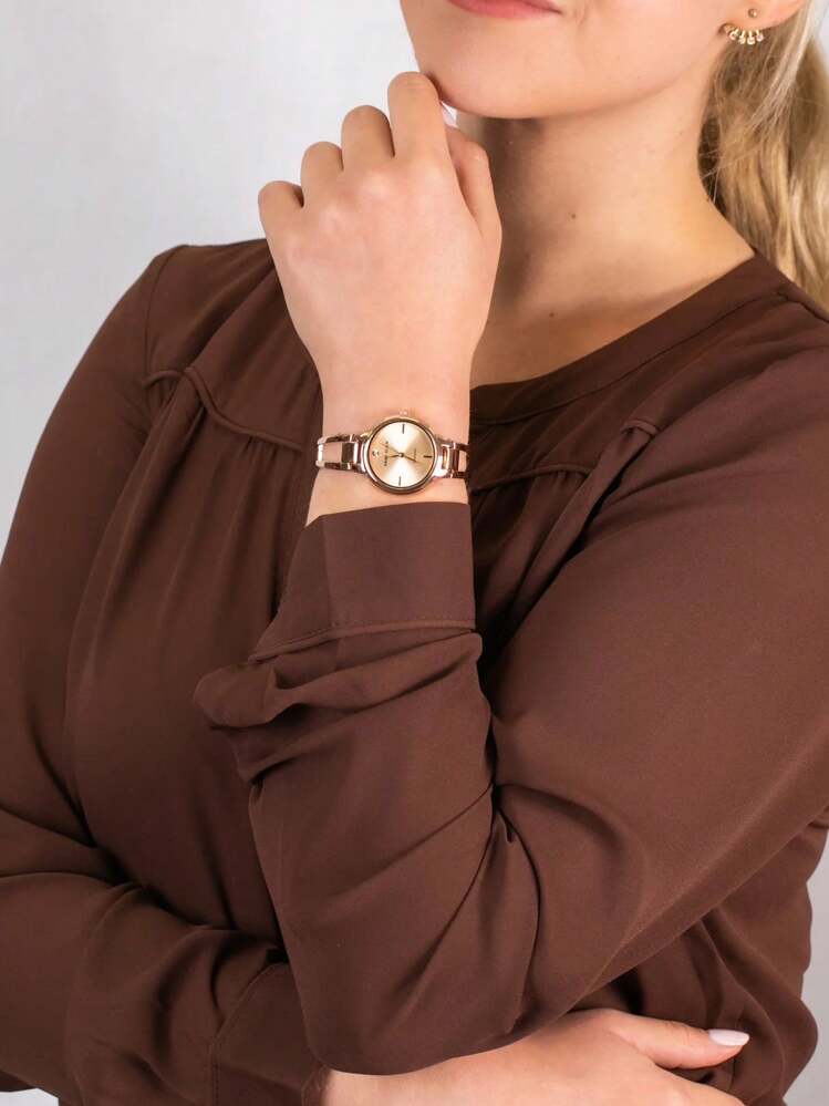 Anne Klein Gold-Tone Slim Bracelet Watch For Women Elegant Quartz Watch Ladies Watch Ultra Thin Alloy Strap Wrist Watch Gift For Her AK/2626RGRG - Gold - View 3