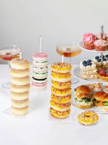 1Set Clear Donuts Stand, Sweets,Creative Birthday Party Donut Display Stand , Dessert Doughnut Holder For Wedding Birthday Party Candy Bar Table Decoraiton,Reusable Dessert Holder - Clear - View 3