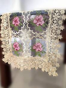 1入組花卉刺繡中空網狀桌布，適用於餐桌、電視機櫃、鞋櫃、室內/室外桌布節日裝飾 - 香檳色 - 查看 3