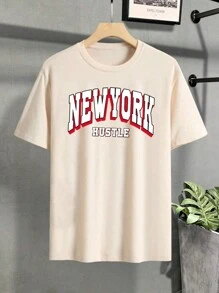 Camiseta de hombre con estampado de letras NEWYORK, camiseta informal holgada Camisetas de hombre - Albaricoque - Ver 4