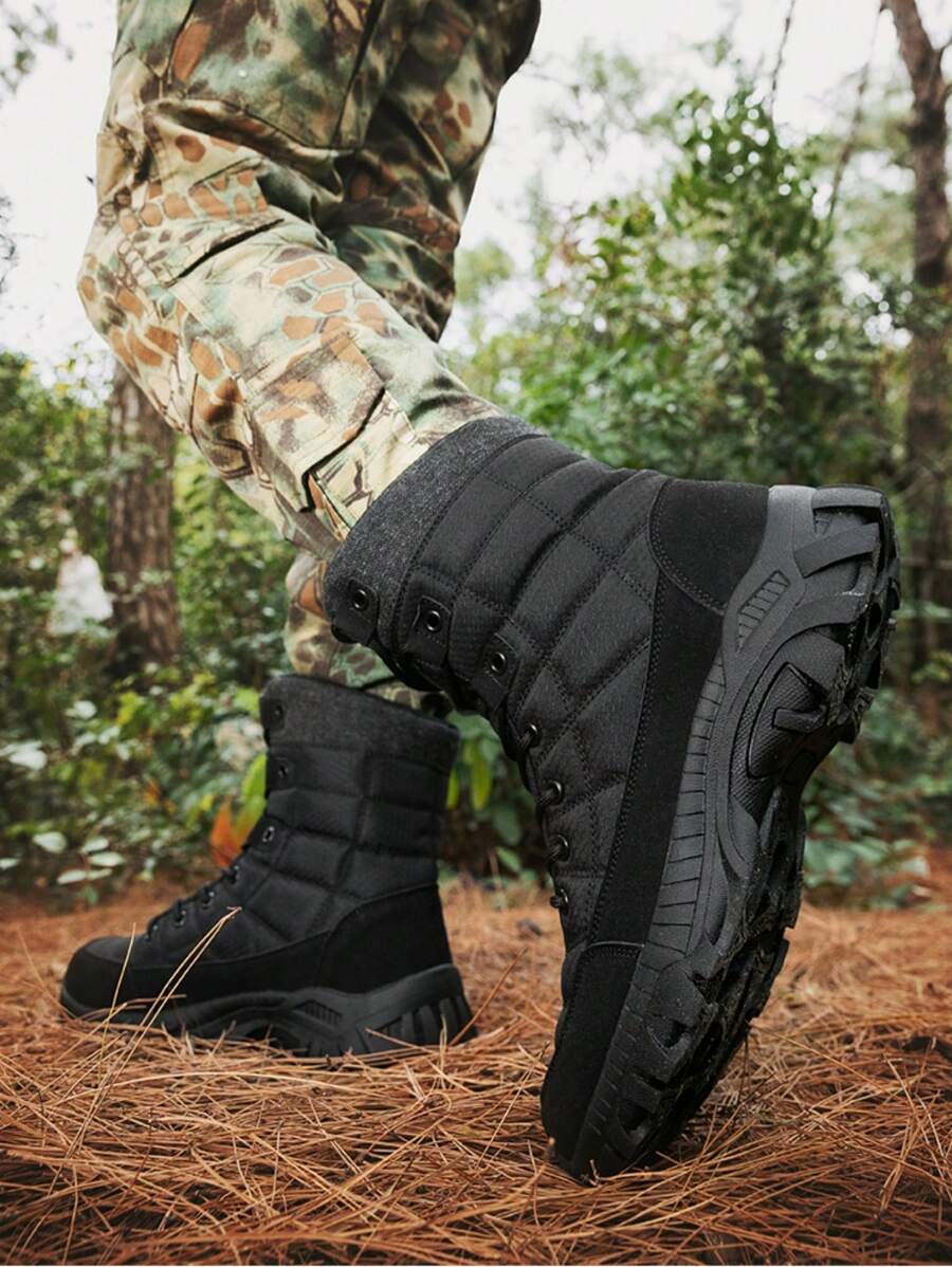 男士黑色高帮鞋 - 军训靴，户外工作靴，橡胶外底抓地力强，穿着舒适防滑，适合户外徒步、丛林徒步和水上探险 - 黑色 - 查看 1