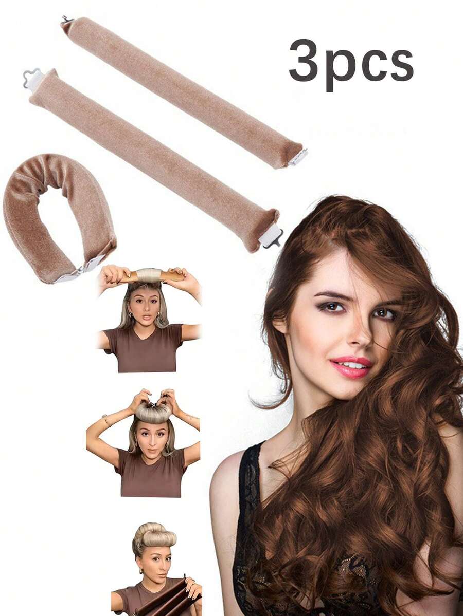 3pcs Rubber Magic Hair Curlers With 3 Hooks, Heatless Wave Curling Tool For Sleeping Curling - Multicolor - View 1