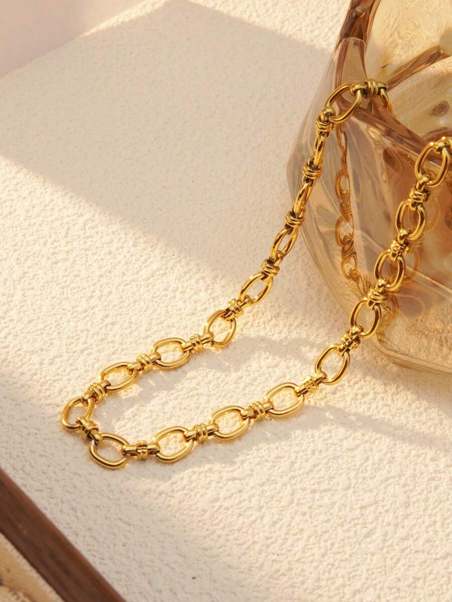 Vòng cổ thép không gỉ thiết kế dây chuyền hình chữ O hợp thời trang và tối giản, mạ vàng 18K, thích hợp cho phụ nữ đeo đi dự tiệc hoặc làm quà tặng cho bạn bè. - Vàng - Xem 1